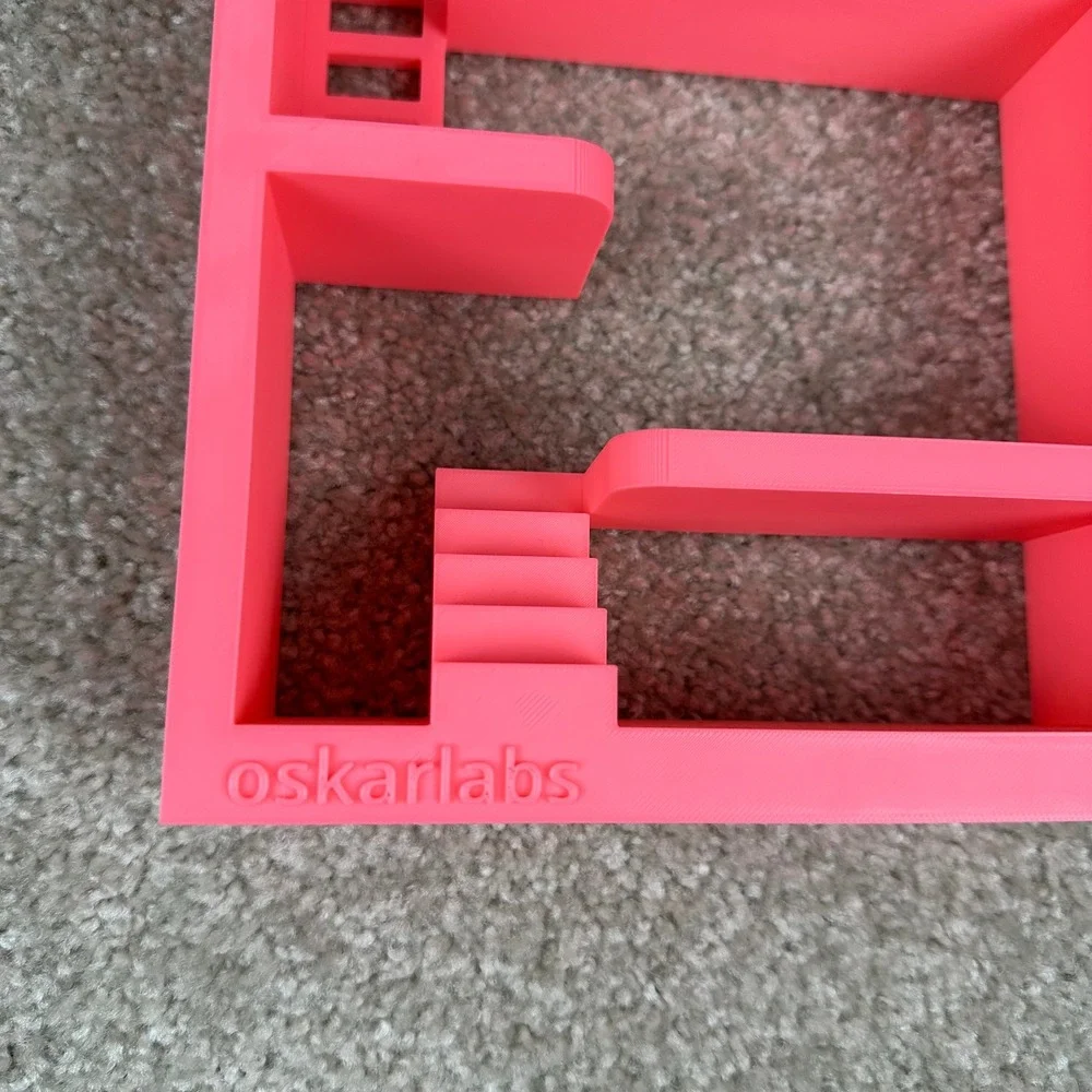 Floating Wall Shelf Neon Pink 3D Printed Stairs Trinket Shelf Whimsical Decor